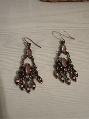 Pink Stone Chandelier Drop Earrings - Unbranded